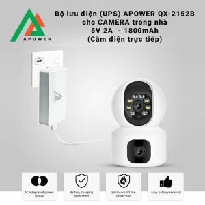 APOWER QX2152B, UPS siêu nhỏ gọn cho camera, pin lithium 1800mAh, điện áp 5V 2A, hoạt động êm ái, chống sụt áp, tiết kiệm điện, thiết kế bền bỉ và hiện đại