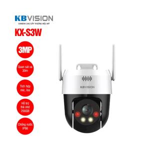 Kbvision 3MP KX-S3W, Camera Wifi AI Ngoài Trời, Phát Hiện Con Người Xe, Smart Tracking, Quay Quét 355°, Full Color Ban Đêm, H265+, IP66, Đàm Thoại 2 Chiều, Báo Động Đèn Chớp Còi Hú