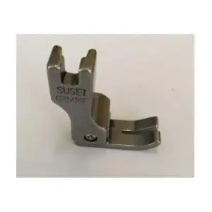Chân vịt máy may CR 1/16E SUSEI 1,6mm, chân vịt bù phải dùng cho máy may công nghiệp 1 kim, hỗ trợ dẫn mép vải và tạo đường may đều, phù hợp may mí áo, túi vải, quần áo và các chi tiết cần căn cự ly