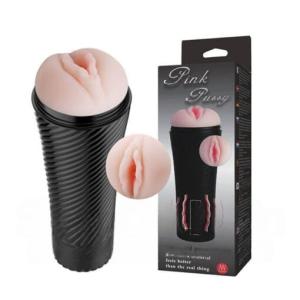 Pink Pussy âm đạo giả có rung cho nam giới trưởng thành, cốc thủ dâm cầm tay với vỏ nhựa ABS và phần ruột TPR theo thông tin tham khảo, kích thước khoảng 240x87x87mm, thiết kế nhỏ gọn và dùng pin AAA