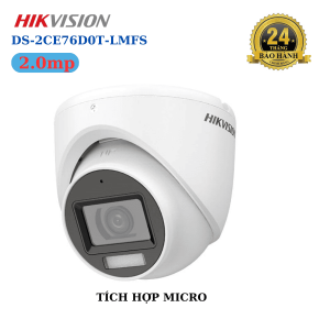 Hikvision DS-2CE76D0T LMFS 2MP Smart Hybrid Light, ghi hình 1080p, ánh sáng trắng + IR linh hoạt, micro tích hợp, chuyển tín hiệu linh hoạt, vỏ IP67 — camera giám sát hiệu quả và bền bỉ